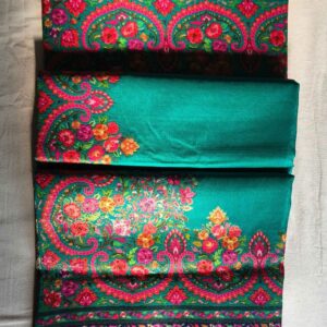 Kanni Silk Pashmina Saree – Teal Blue Floral Elegance