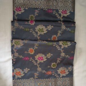 Steel Grey Floral Silk Banarasi Saree with Multicolor Zari Weaving