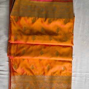 Radiant Orange Banarasi Kattan Silk Saree with Gold Zari Weaving