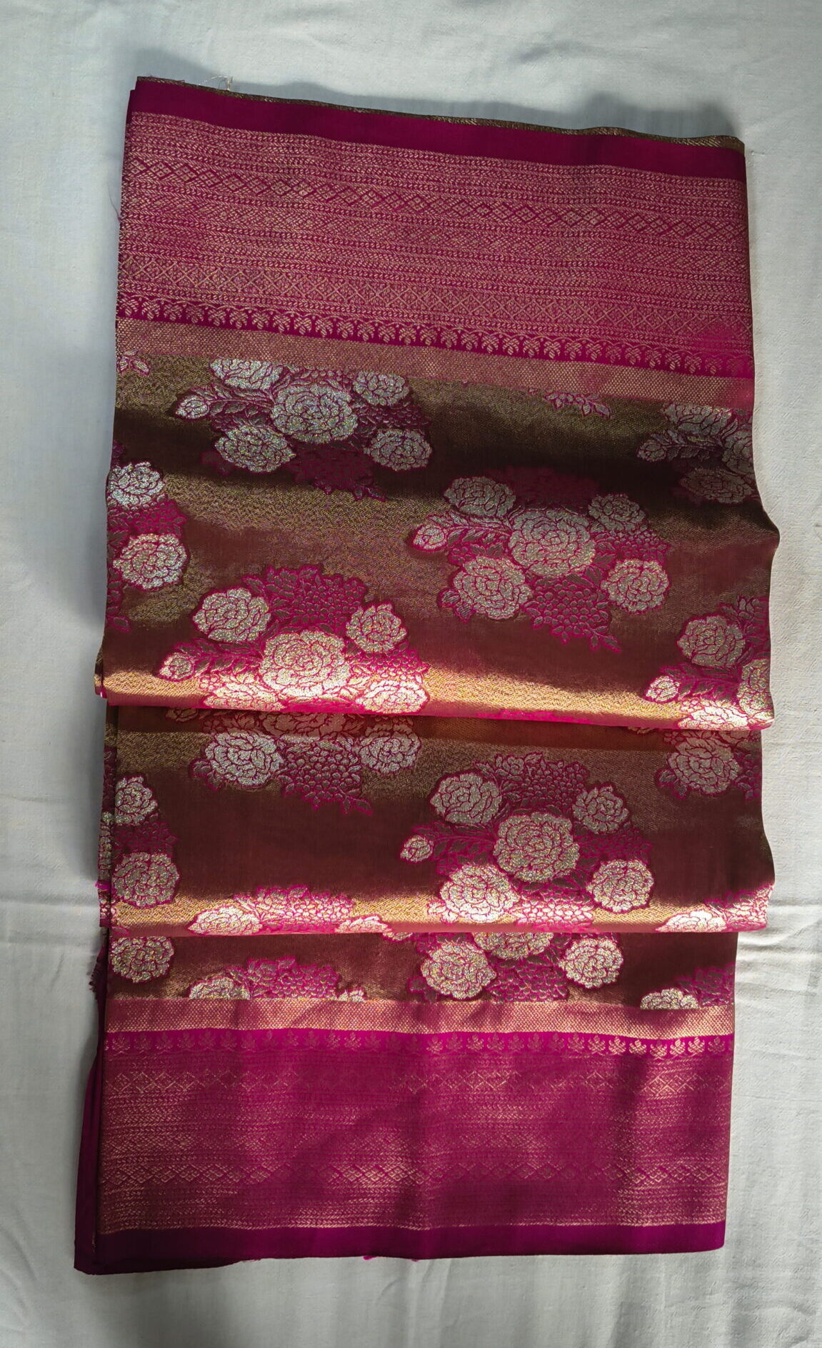 Royal Magenta Floral Tissue Banarasi Saree