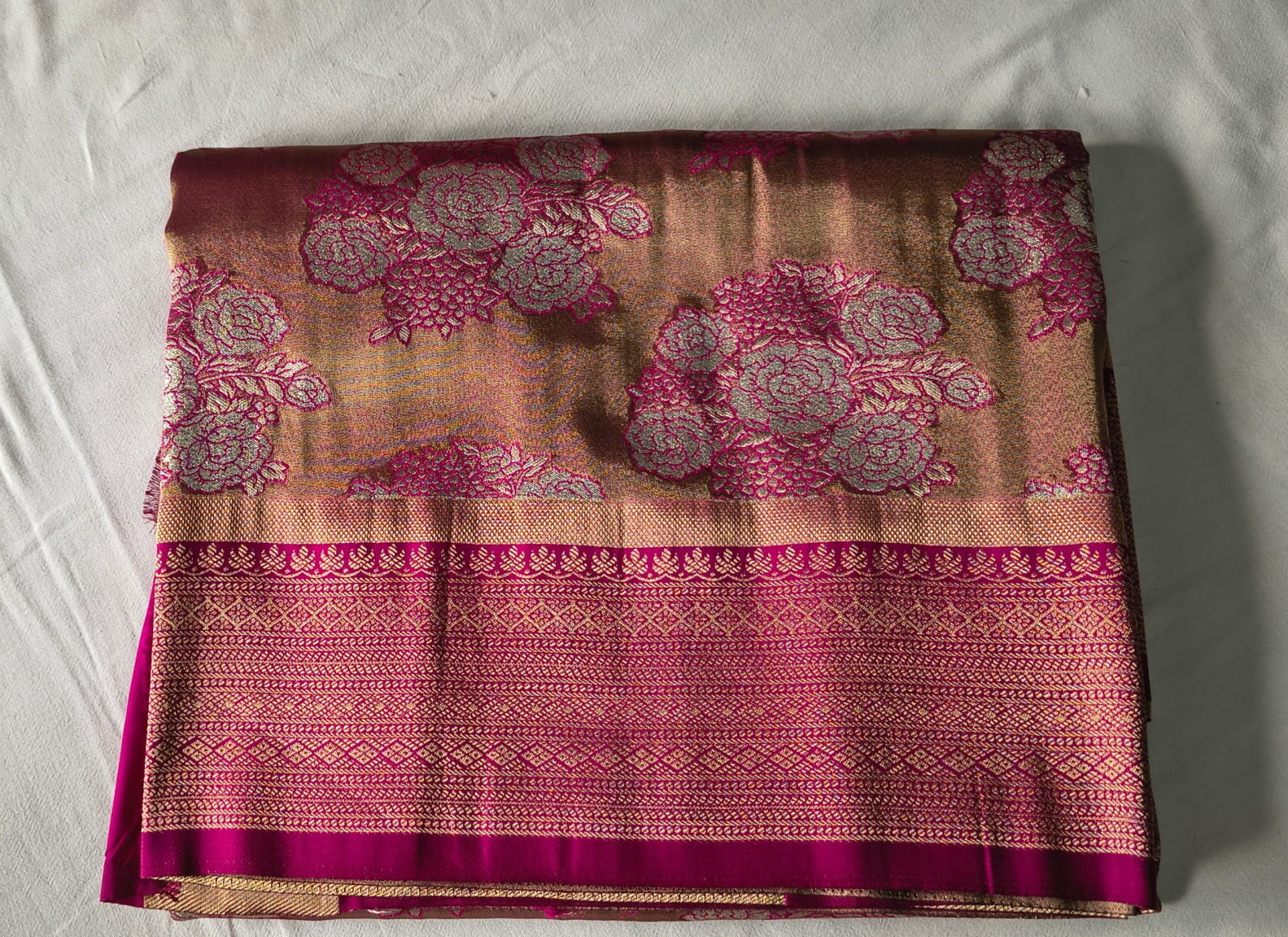 Royal Magenta Floral Tissue Banarasi Saree