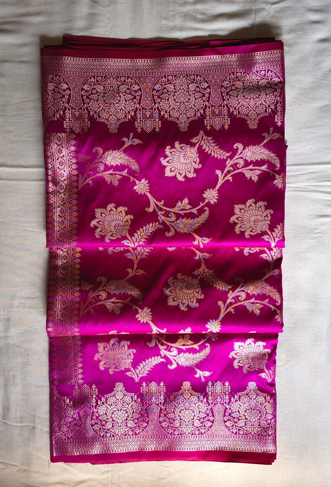 Magenta Dupion Banarasi Silk Saree with Grand Zari Floral Weaving