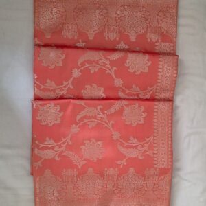 Peach Pink Dupion Banarasi Silk Saree with Tonal Zari Weaving
