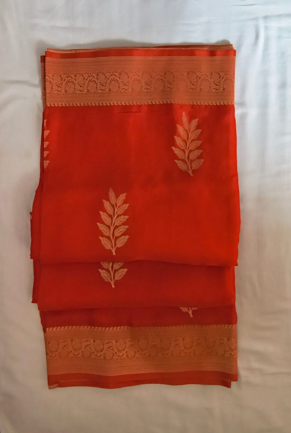 Vermilion Orange Banarasi Silk Saree