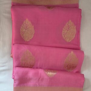 Baby Pink Mashru Banarasi Silk Saree with Gold Floral Buta & Rich Zari Border