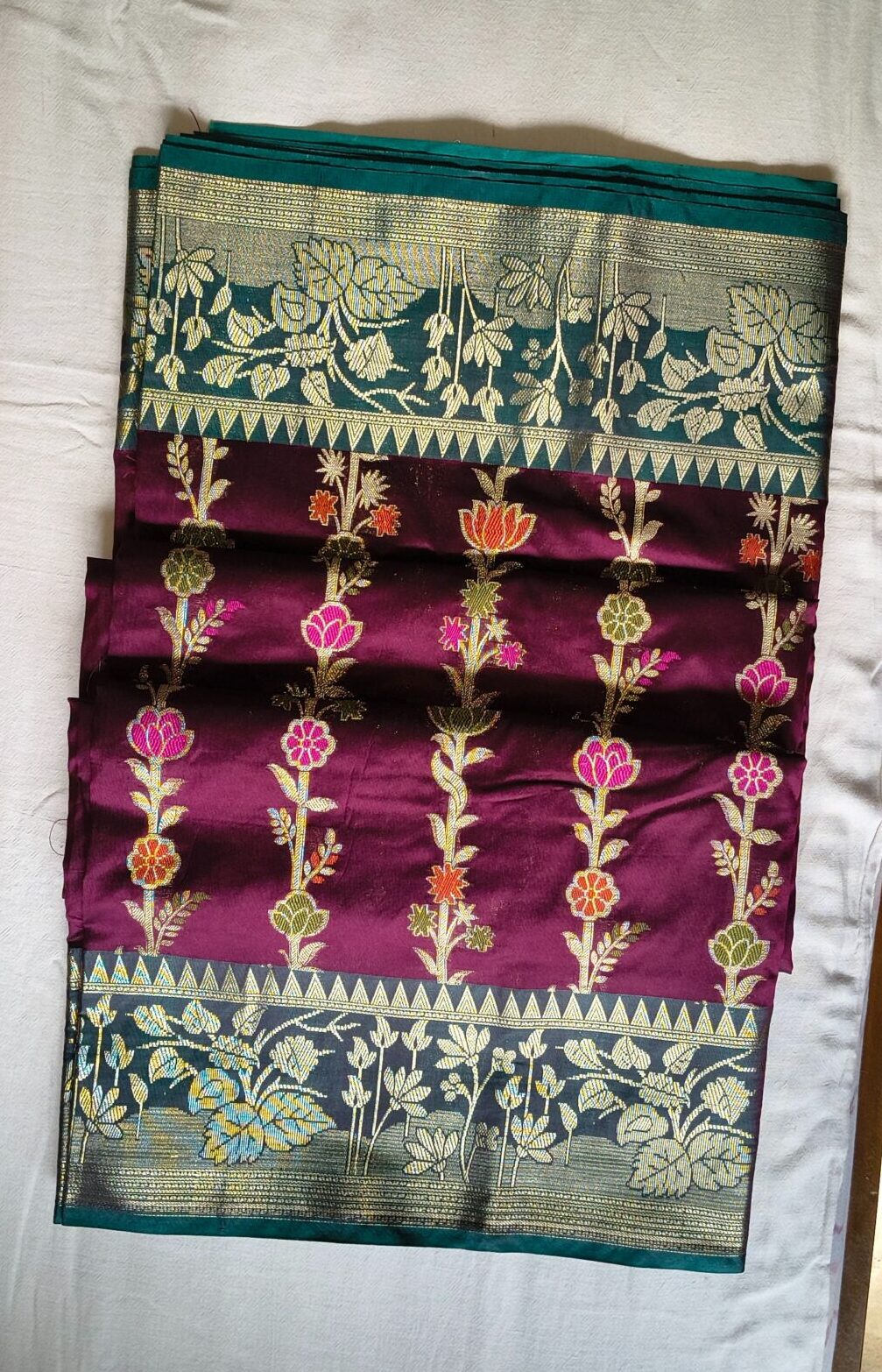 Wine Purple Silk Saree with Floral Meenakari Weaving
