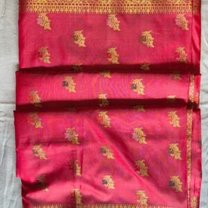 Rani Peach Cotton Silk Saree with Gold Zari Motifs