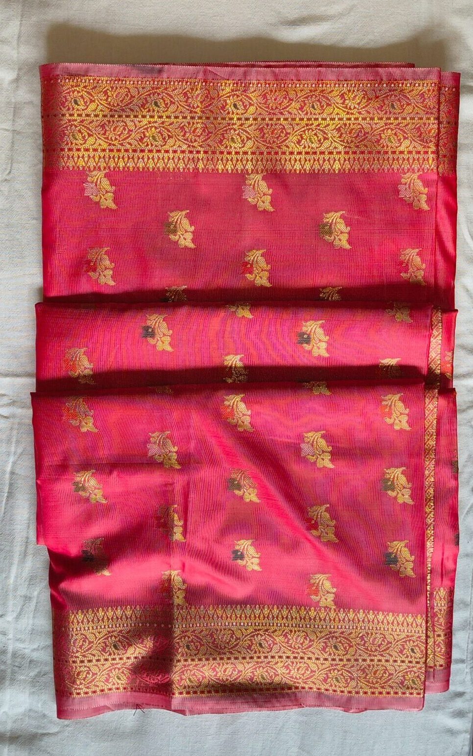 Rani Peach Cotton Silk Saree with Gold Zari Motifs