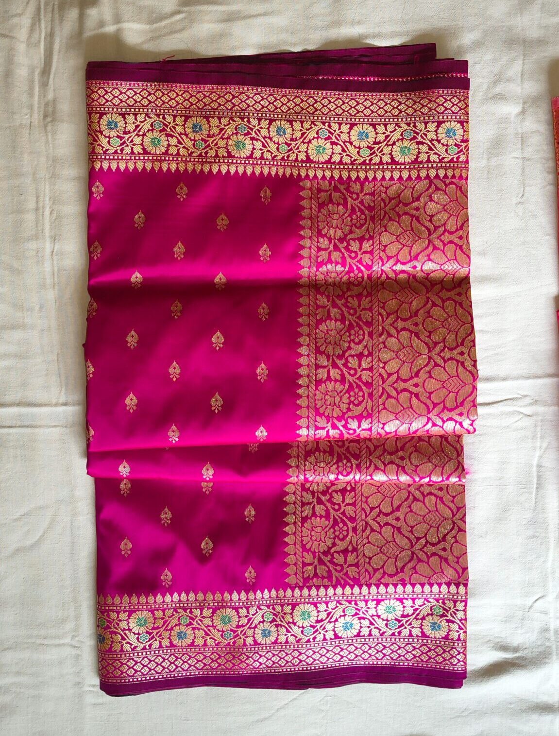 Fuchsia Pink Banarasi Silk Saree with Meenakari Zari Border
