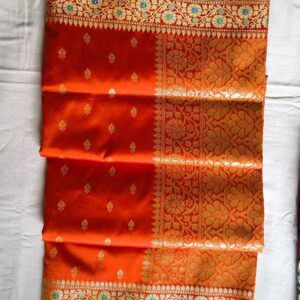 Vibrant Orange Banarasi Silk Saree with Meenakari Floral Border