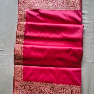 Hot Pink Silk Saree with Antique Gold Zari Border